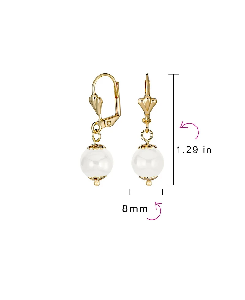 Bling Jewelry Classic Elegant Simple Round Natural Stone Dangle Lever Back Drop Ball Earrings Polished Yellow Gold Plated Brass 8MM