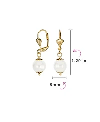 Bling Jewelry Classic Elegant Simple Round Natural Stone Dangle Lever Back Drop Ball Earrings Polished Yellow Gold Plated Brass 8MM