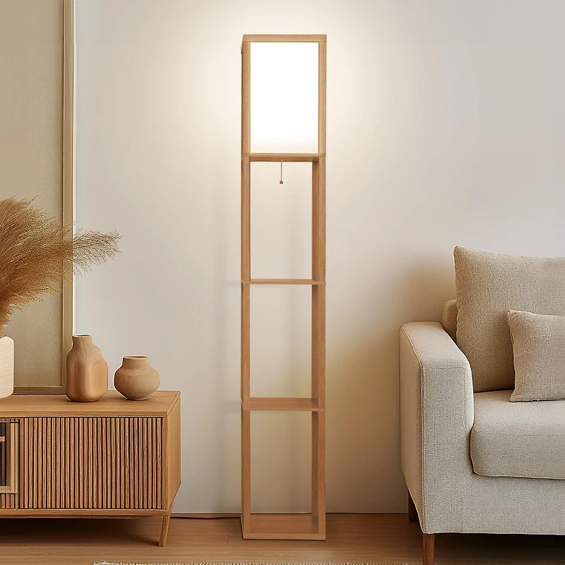 Maxwell 63" Led Shelf Column Floor Lamp with Lantern Shade