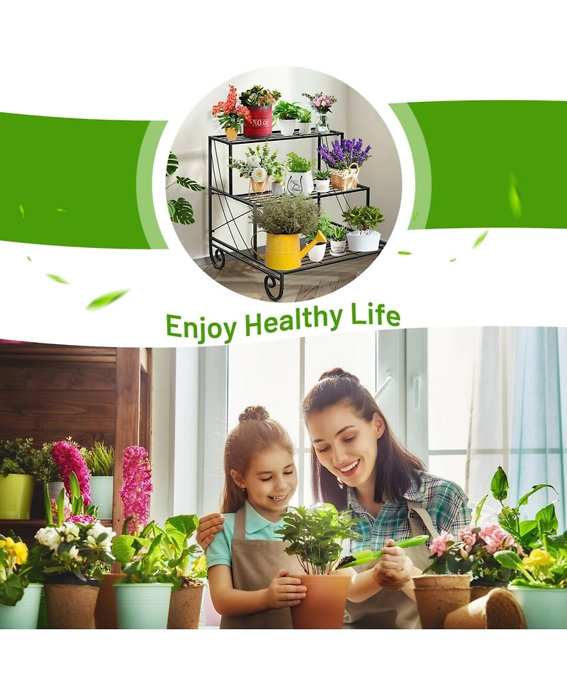 3 Tier Outdoor Metal Garden Planter Holder Shelf
