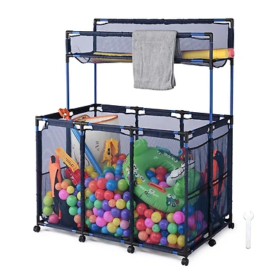 Yescom Metal Frame 10 Wheels Rolling Mesh Pool Storage Bin Xx-Large Double Decker with Noodle Holder Pool Float Storage Organizer, Upgrade Sturdy Conn
