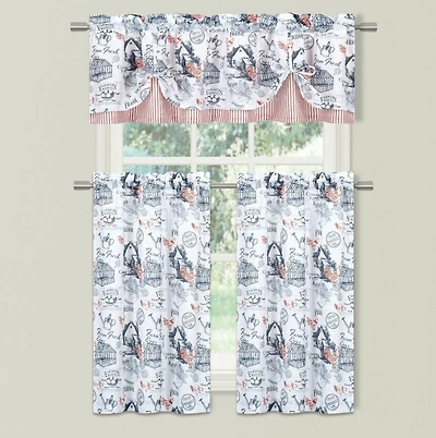 Kate Aurora Rooster Toile Complete 3 Pc Cafe Kitchen Curtain Tier And Valance Set