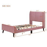 Streamdale Twin Size Upholstered Platform Bed, Velvet, Pink