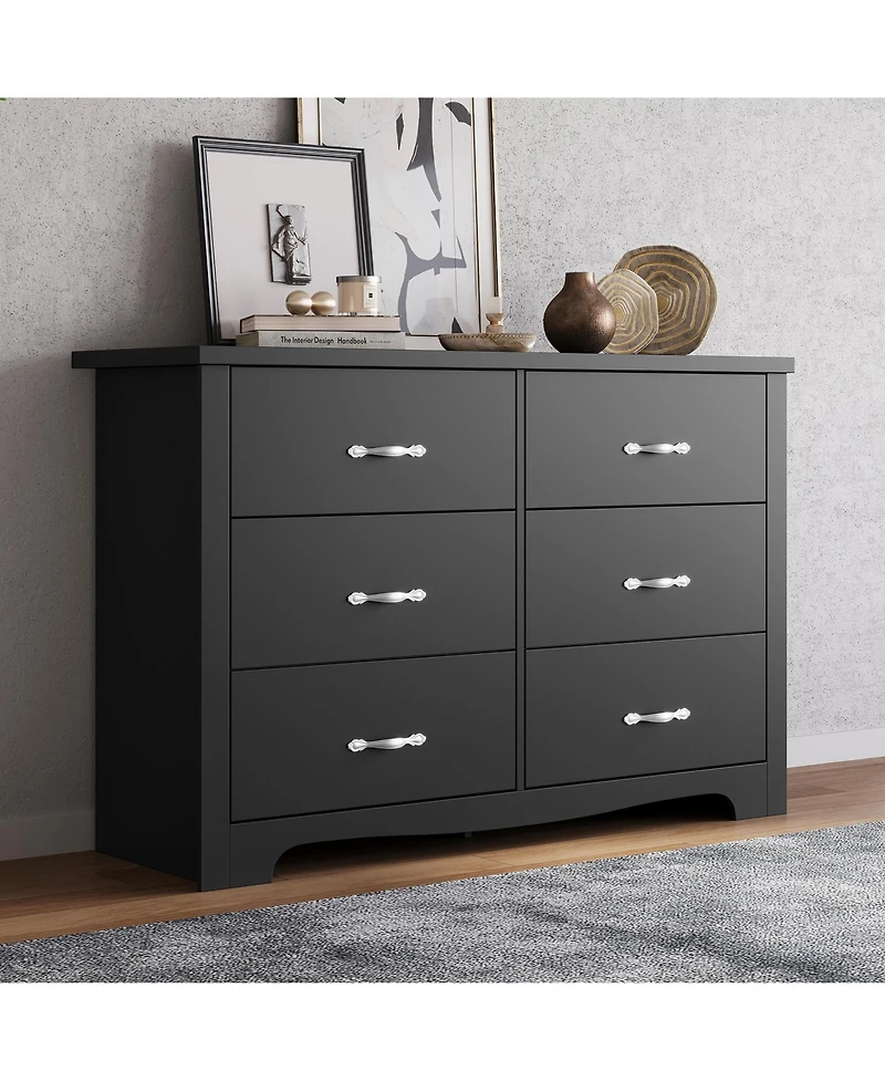 6 Drawer Dresser Black Wood Dresser with Deep Drawers Double Dresser for Bedroom