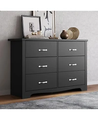 6 Drawer Dresser Black Wood Dresser with Deep Drawers Double Dresser for Bedroom