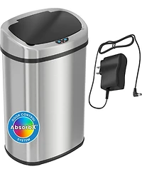 iTouchless Stainless Steel Oval Sensor Trash Can with AbsorbX Odor Filter and Ac Adapter, 13 Gallon Silver
