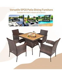 5 Pieces Wicker Patio Dining Set with 4 Armrest Chairs