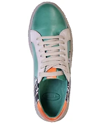Cools 21 Women's Charlee Snakeskin Two-Tone Star Motif Lace Up Sneakers