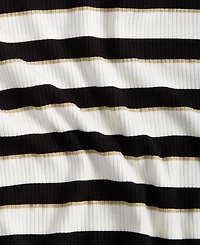 On 34th Women's Ruffle-Trim Ribbed Long-Sleeve Lurex Stripe Top, Created for Macy's