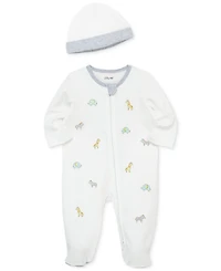 Little Me Baby Cotton Safari Animals Footie & Hat Set
