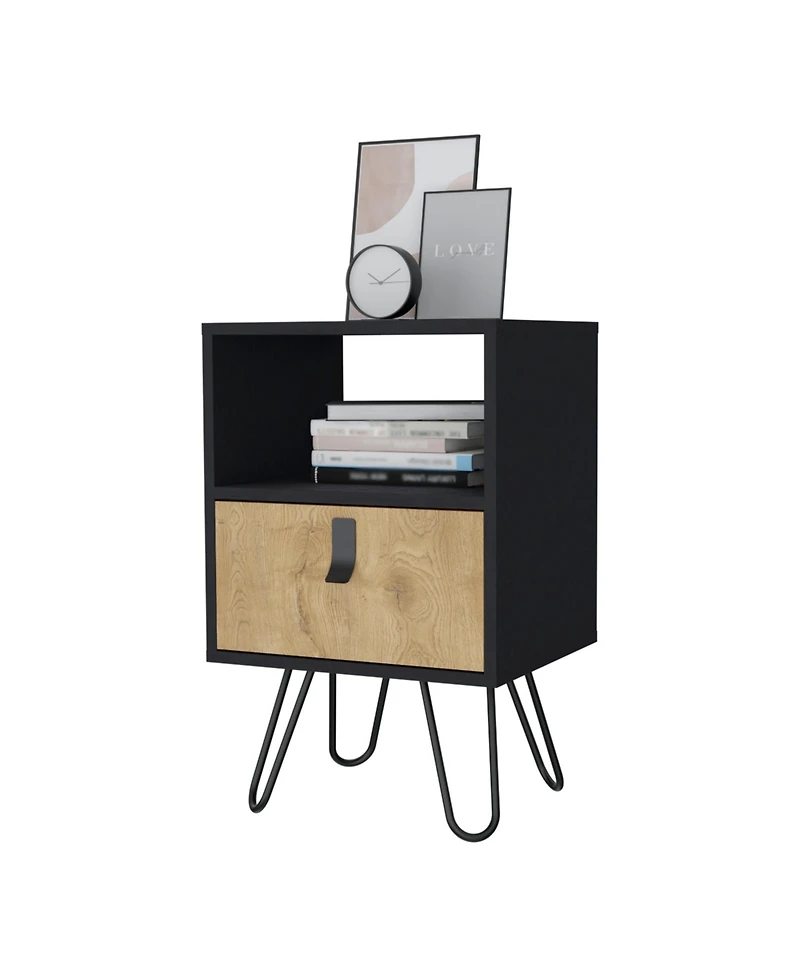 Fm Furniture Kimball Nightstand, Ample Storage Design with Hairpin Legs, Drawer an Open Shelf