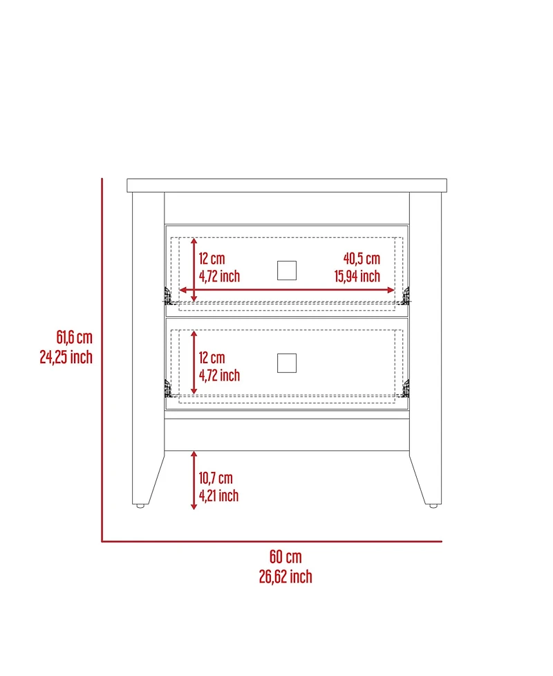 Fm Furniture Breeze Four-Legged Modern Bedroom Nightstand, with Two Drawers