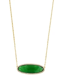 Effy Dyed Jade & Diamond (1/5 ct. t.w.) Oval Pendant Necklace in 14k Gold, 16" + 2" extender
