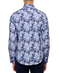 Brooklyn Brigade Men's Non-Iron Performance Stretch Moisture-Wicking Abstract Leaf-Print Button-Down Shirt