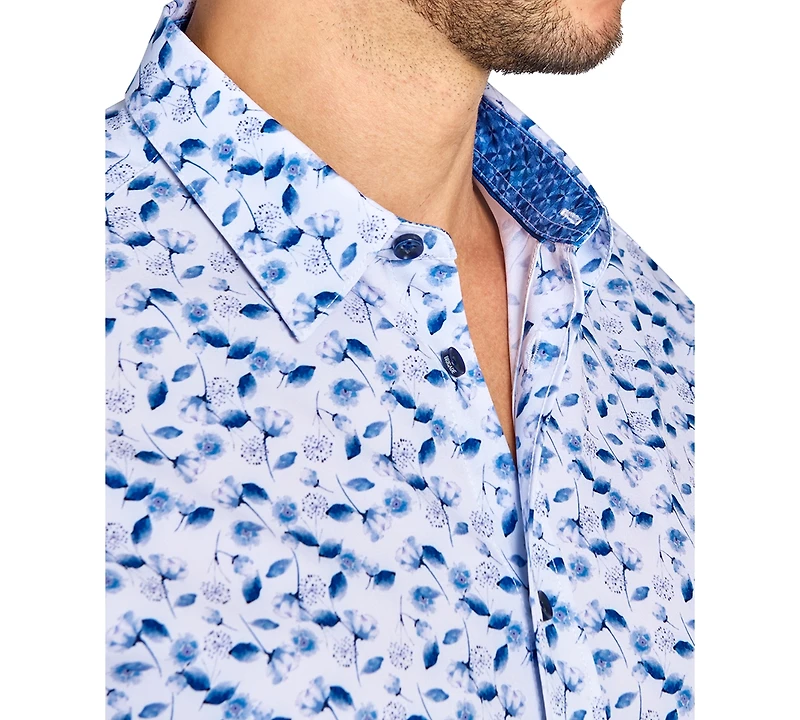 Brooklyn Brigade Men's Non-Iron Performance Stretch Moisture-Wicking Floral Button-Down Shirt