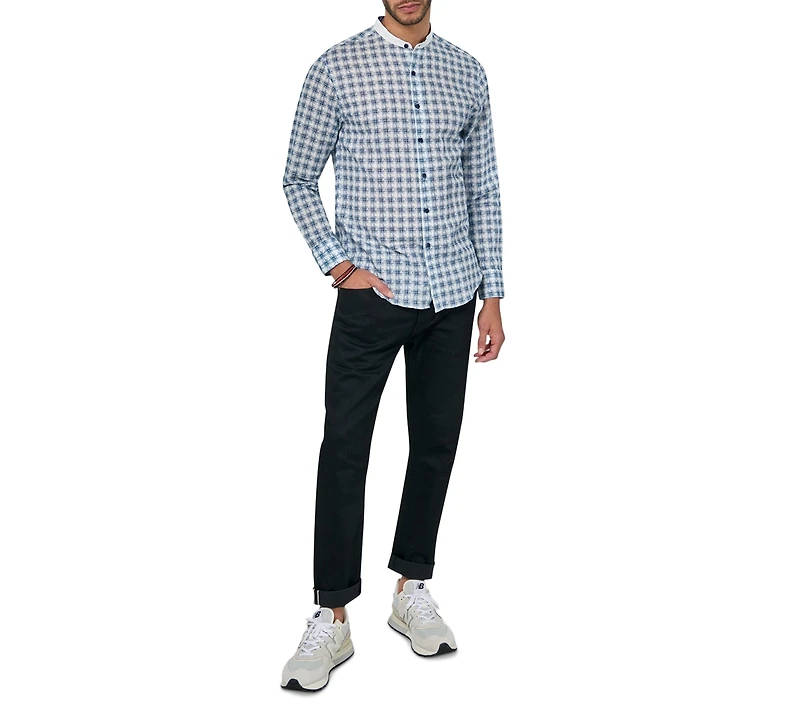 Brooklyn Brigade Men's Jett Moisture-Wicking Abstract Check Button-Down Mandarin Shirt