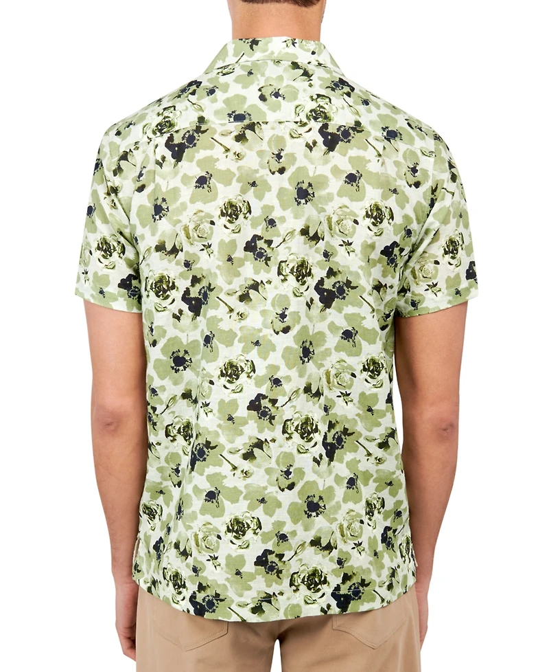 Brooklyn Brigade Men's Arlington Slim-Fit Stretch Rose-Print Button-Down Camp Shirt