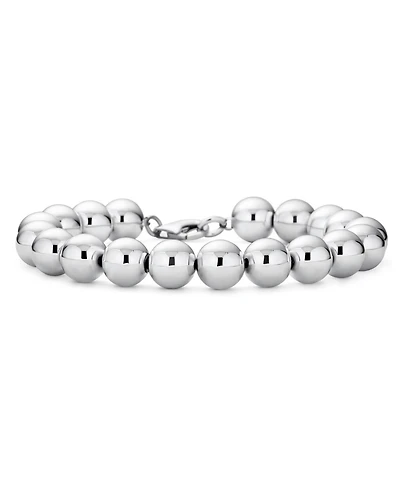 Bling Jewelry Simple Plain Hand Strung Polish Round Light Weight Sterling Silver Bead 10MM Ball Strand Bracelet 8 Inch