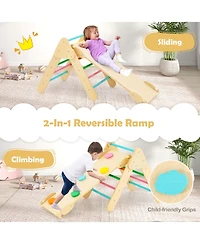 Costway 3-in-1 Kids Climber Set Toddler Wooden Play Arch with Sliding and Climbing Ramp