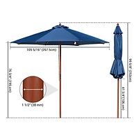 Yescom 9FT Wooden Patio Umbrella UV30+ for Beach Pool Wedding Party Table Market Garden Yard Hotel Deck Cafe Navy