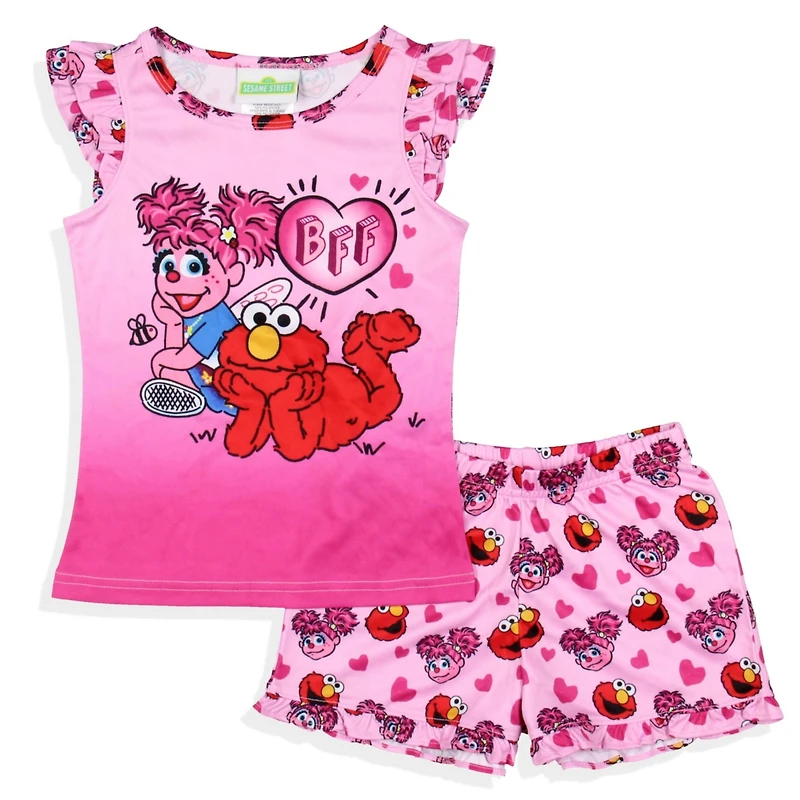 Sesame Street Toddler Girls Bff Elmo Abby Cadabby Cap Sleeve Pajama 2-Piece Set
