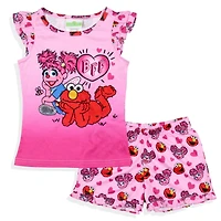Sesame Street Toddler Girls Bff Elmo Abby Cadabby Cap Sleeve Pajama 2-Piece Set