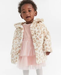 First Impressions Baby Girls Faux Fur Leopard Print Coat Velour Tulle Bodysuit Dress Opaque Tights Exclusively At Macys