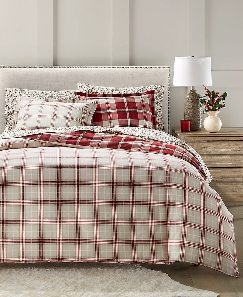 Charter Club Crimson Plaid Flannel 3-Pc. Comforter Set, Full/Queen, Macy's Exclusive