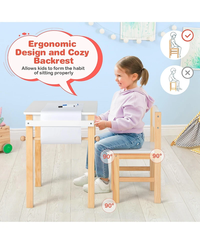 Costway Kids Table and Chair Set Wooden Activity Drawing Study Desk