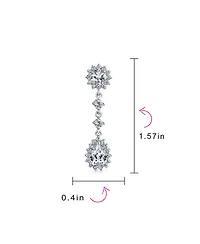 Bling Jewelry Statement Teardrop Pave Crown Halo Cubic Zirconia Cz Dangle Chandelier Clip On Earrings Non-Pierced