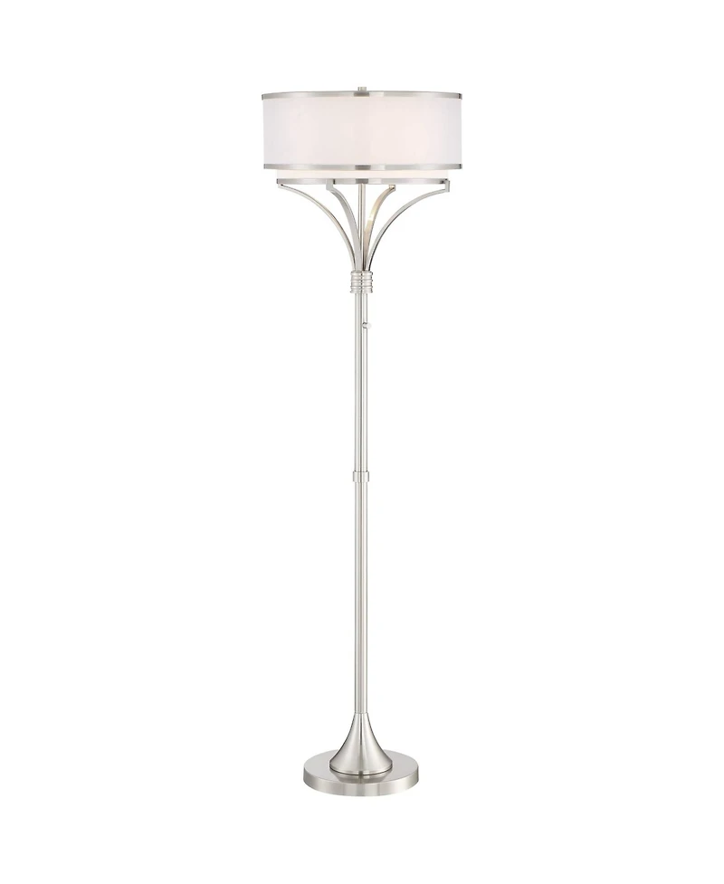 Possini Euro Design Candice Modern Floor Lamp 64" Tall Brushed Nickel Silver Organza Outer White Linen Inner Drum Shade for Living Room Bedroom O
