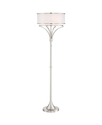 Possini Euro Design Candice Modern Floor Lamp 64" Tall Brushed Nickel Silver Organza Outer White Linen Inner Drum Shade for Living Room Bedroom O