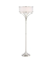 Possini Euro Design Candice Modern Floor Lamp 64" Tall Brushed Nickel Silver Organza Outer White Linen Inner Drum Shade for Living Room Bedroom O