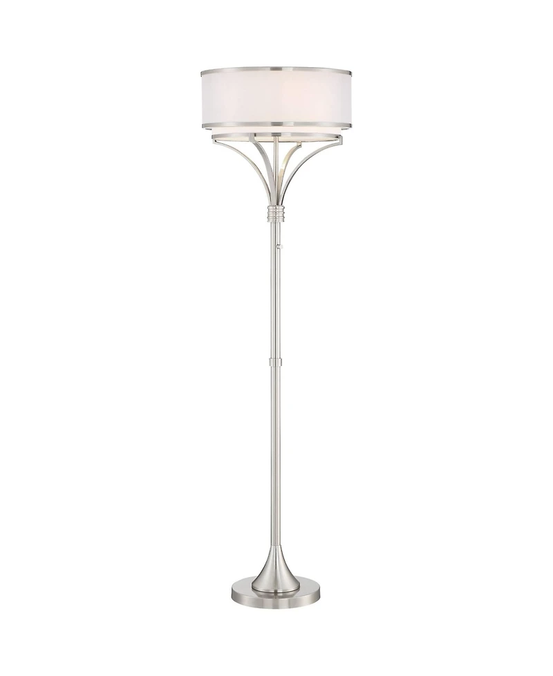 Possini Euro Design Candice Modern Floor Lamp 64" Tall Brushed Nickel Silver Organza Outer White Linen Inner Drum Shade for Living Room Bedroom O