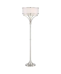 Possini Euro Design Candice Modern Floor Lamp 64" Tall Brushed Nickel Silver Organza Outer White Linen Inner Drum Shade for Living Room Bedroom O