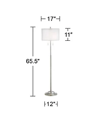 Possini Euro Design Roxie Modern Floor Lamp Standing 65 1/2" Tall Brushed Nickel Sheer Linen Double Drum Shade for Living Room Bedroom Office Hou