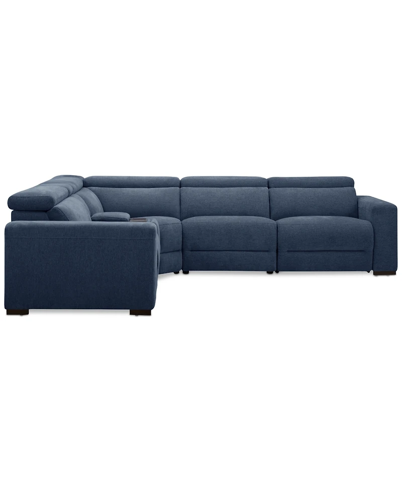 Nevio 5-Pc. Fabric Power Headrest L-Shape Sectional and Console with Motion Chairs