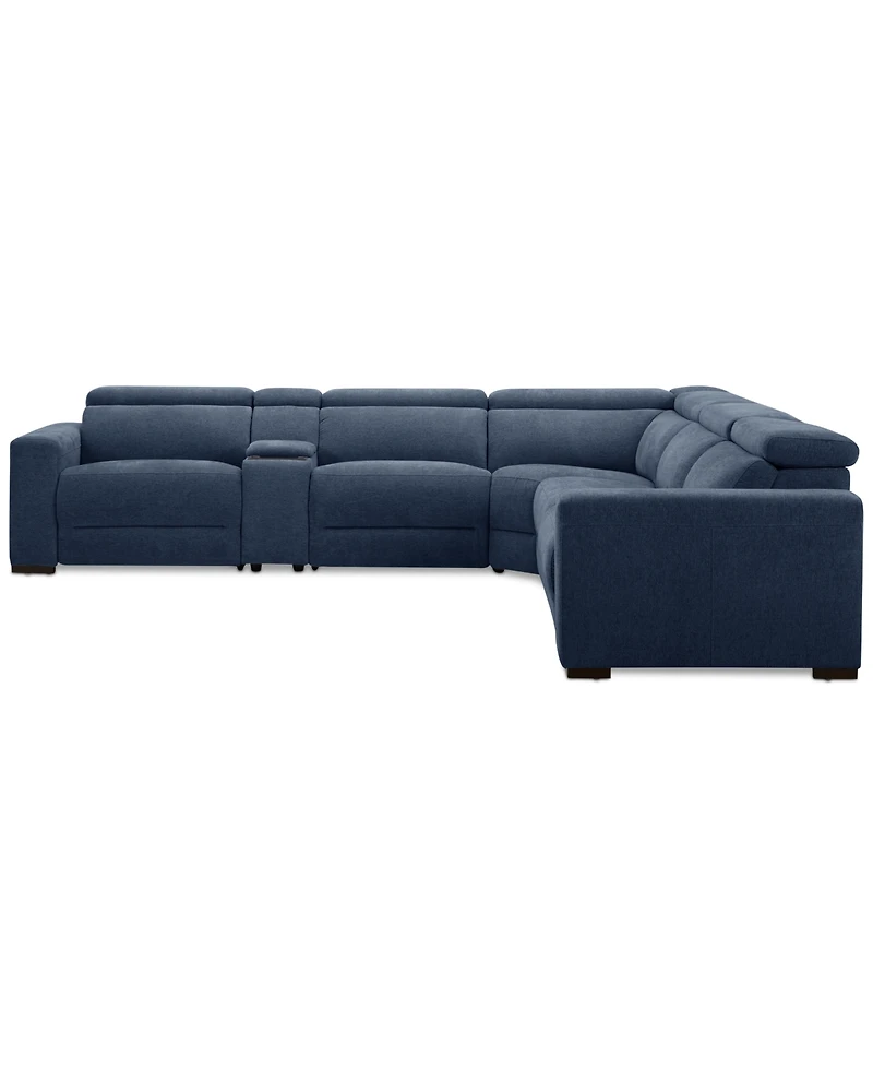 Nevio 6-Pc. Fabric Power Headrest L-Shaped Sectional and Console with 2 Motion Chairs