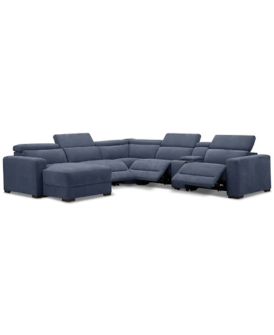 Nevio 6-Pc. Fabric Power Headrest Sectional with Chaise & Console and 3 Motion Chairs
