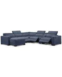 Nevio 6-Pc. Fabric Power Headrest Sectional with Chaise & Console and 3 Motion Chairs