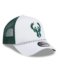New Era Men's White/Hunter Green Milwaukee Bucks Court Sport Foam A-Frame 9FORTY Adjustable Trucker Hat