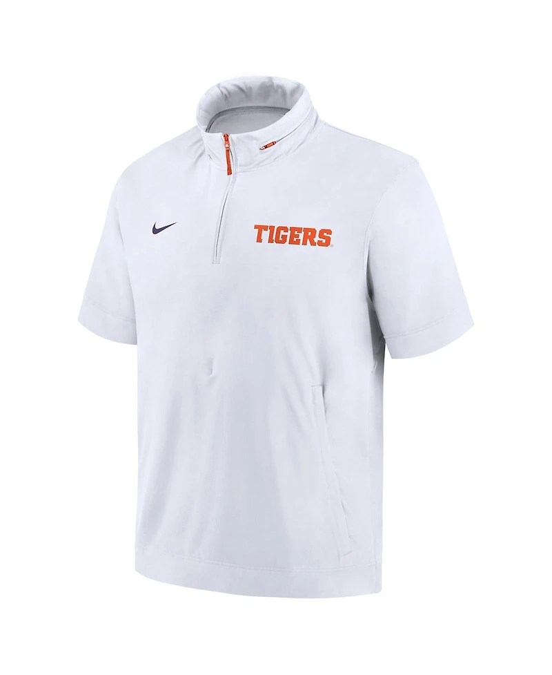 Nike Men's White Clemson Tigers 2024 Sideline Coach Short Sleeve Half-Zip Hoodie Jacket