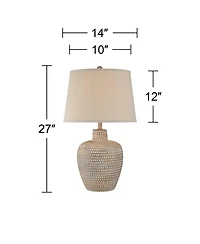 Glenn Rustic Southwestern Style Pot Table Lamps 27" Tall Set of 2 Dappled Sandy Beige Oatmeal Fabric Drum Shades for Living Room Bedroom House Be