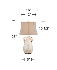 Regency Hill Isabella Cottage Accent Table Lamp Rustic 27" Tall Ivory Ceramic Milk Jar Crackle Beige Bell Shade for Bedroom Living Room Bedside O
