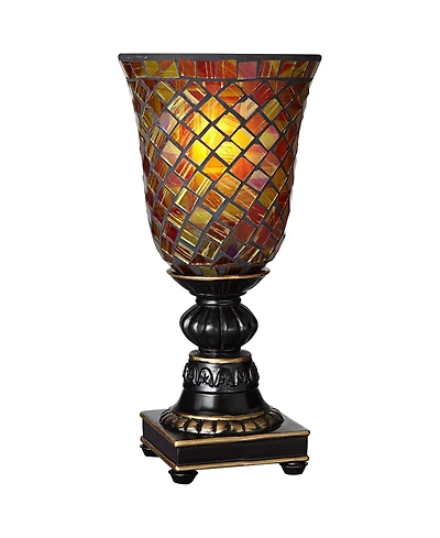 Regency Hill Traditional Uplight Accent Table Lamp 12" High Dark Bronze Amber Mosaic Glass Shade Bedroom House Bedside Nightstand
