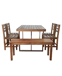 Streamdale Acacia Wood Dining Set Table, Bench, 4 Chairs