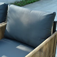 Simplie Fun Outdoor Brown Pe Wicker Sofa Set-2 Pieces Single Sofa with Grey Cushion