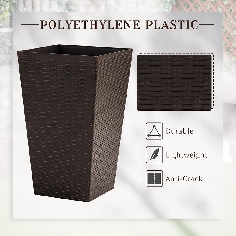 Stylish Rattan-Like Set of 3 Self-Draining Planter Pots (14x14x24