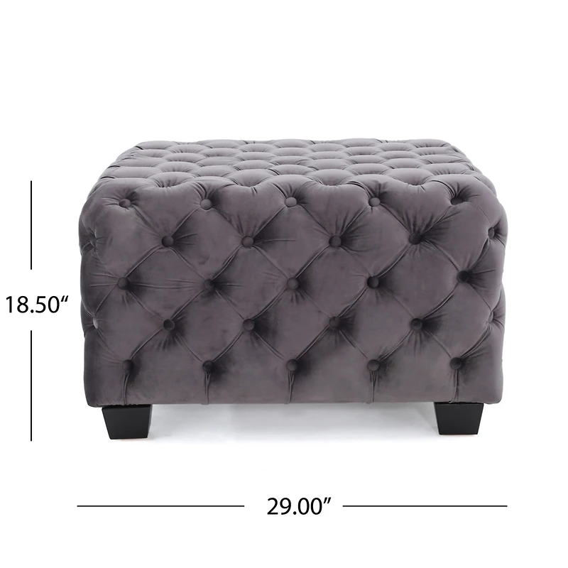 Modern Velvet Glam Ottoman with Diamond Stitching