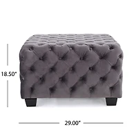 Modern Velvet Glam Ottoman with Diamond Stitching